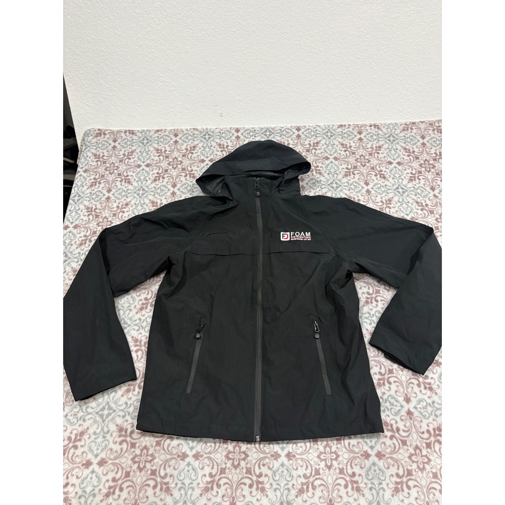 Port Authority Mens Black Hooded Rain Jacket Foam Distributors Logo Size M